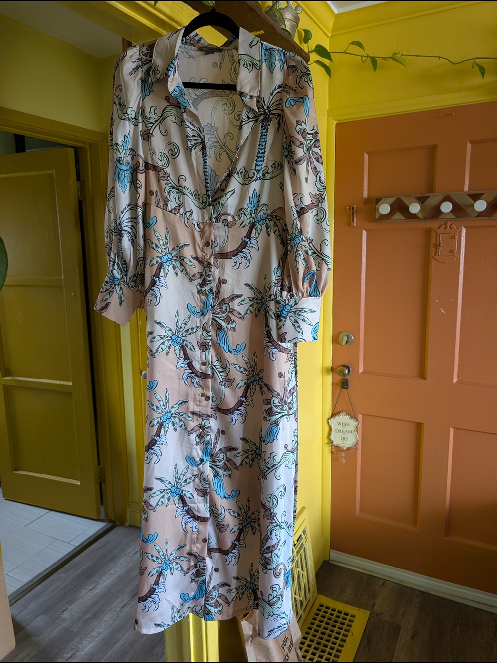 Love By Design Pink Tropical Print Button-Front Maxi Dress